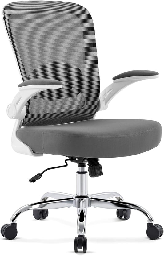 Office Chair,Ergonomic Mesh Desk Chair with Adjustable Lumbar Support,Computer Chair with Flip-up Armrests, Rolling Executive Chairs, Home Office Chair(Grey)