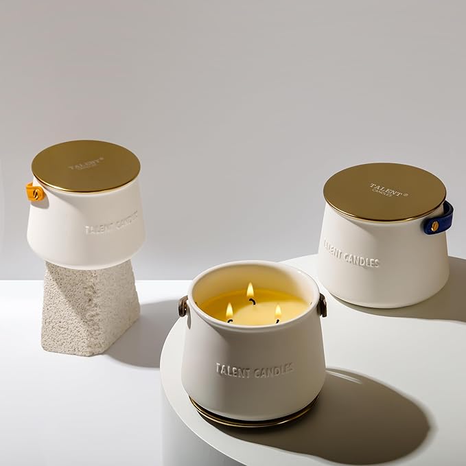 Candles for Home Scented - Scandinavian Style 3 Wick Candle - Long-Lasting Ceramic Candle Jar - Soy Candles Non Toxic with Minimalist Design - Grapefruit Rose