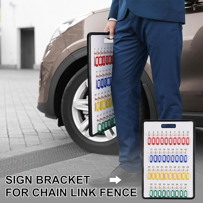 Key Hook Board Rack with 40 Pcs Plastic Tags Set 23.4 x 15.5 Inch Key Holder Wall Mount with 38 Hooks Self Closing Tabs Colored Labels for Car Hotels Office House Storage Organization