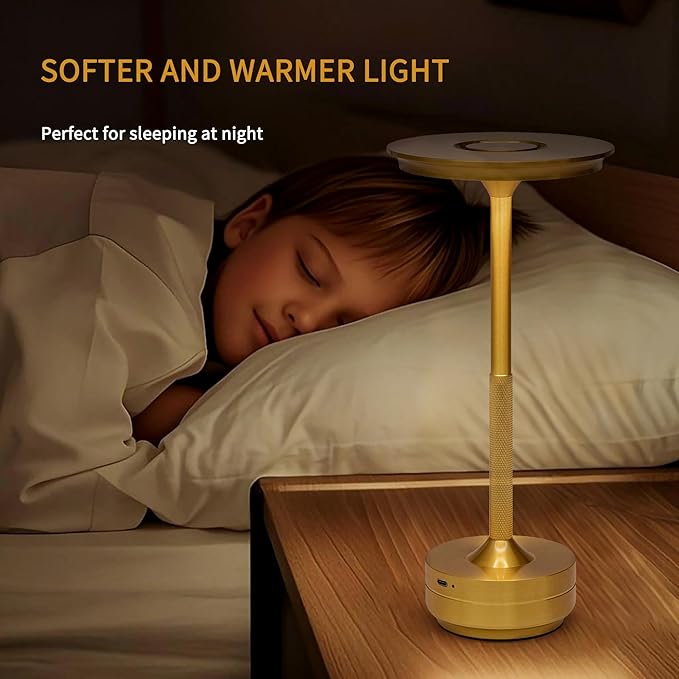 Gold Brushed LED Desk Lamp with Touch Control, 3 Color Modes, Dimmable, Built-in 5200mAh Battery, Eye-Friendly Flicker-Free Lighting, USB Type-C, Non-Slip Base