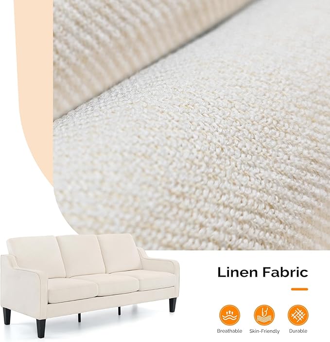 VINGLI Small Couch Sofa 71" Comfy Couches for Living Room Beige 3 Seat Sofa Couch Mid Century Modern Sofa Furniture Couches with Scooped Arms for Small Spaces, Bedroom, Apartment, Studio