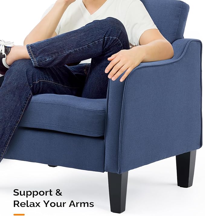 VINGLI Navy Blue Accent Chairs for Living Room, Line Comfy Upholstered Chair Mid Century Modern Armchair for Bedroom, Home Office, Small Spaces, Apartment