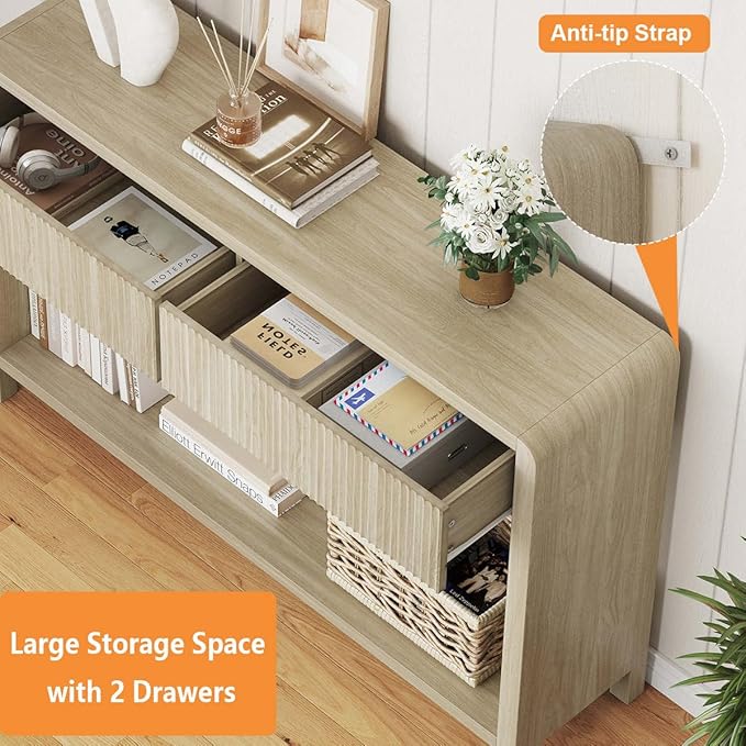 FATORRI Console Table for Entryway Storage, Wood Sofa Tables for Living Room, Couch Table with 2 Drawers for Hallway (47.2 inch, Light Walnut)