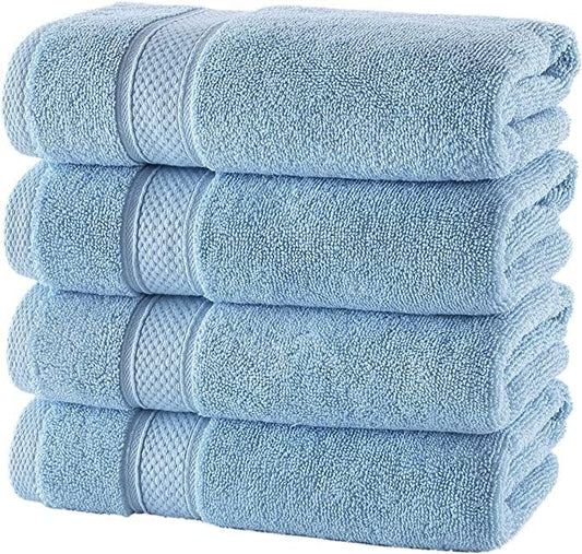NOVA Luxury Linen - Hotel Quality Turkish Towel Set for Bathroom (4 Pcs Washcloth Set, Sky Blue)