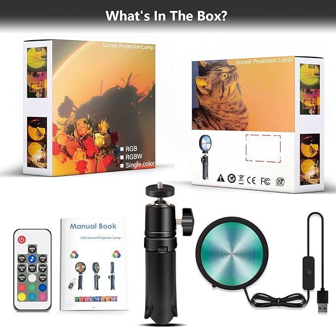 LED Sunset Lamp Projector,Multicolor Changing with USB Port,Sunset Light 180°Rotation for Room Decor,Sunset Lamp for Bedroom,Photography Party,Tiktok Live,Gift for Halloween, Christmas