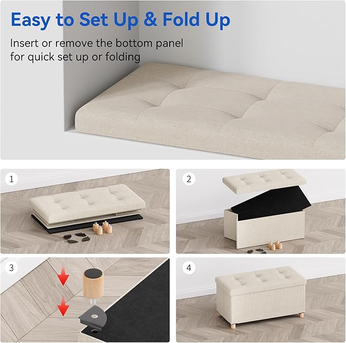 BRIAN & DANY 30 Inches Folding Storage Ottoman Bench, Ottoman with Storage Bench for Bedroom, Living Room, Entryway, Foot Rest with Legs, Beige