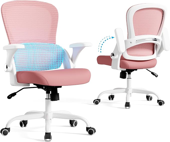 TRALT Office Chair - Ergonomic Office Chair with Back Support, Home Office Desk Chairs, Comfy Desk Chair, Computer Chair, 330lbs Wide Seat Big and Tall Office Chairs for Students (Pink)