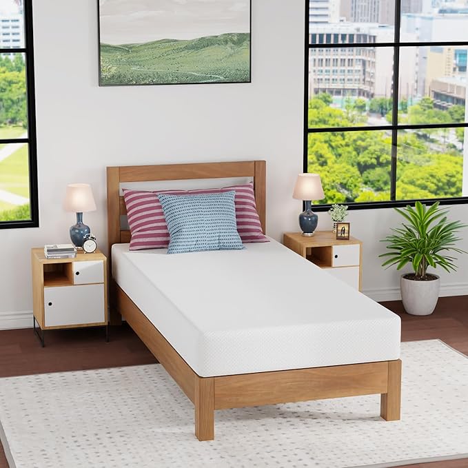 FDW | 8 Inch Twin XL Mattress | Medium Firm | Gel Memory Foam Mattress | White | Bed in a Box, CertiPUR-US Certified | Pressure Relief, Cooling Ventilated Foam | Washable Removable Cover