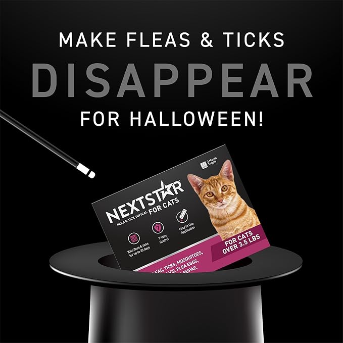 NEXTSTAR Flea and Tick Prevention for Cats, Repellent and Control, Fast Acting Waterproof Topical Drops, Flea Prevention for Cats Over 3.5 lbs, 3 Monthly Doses