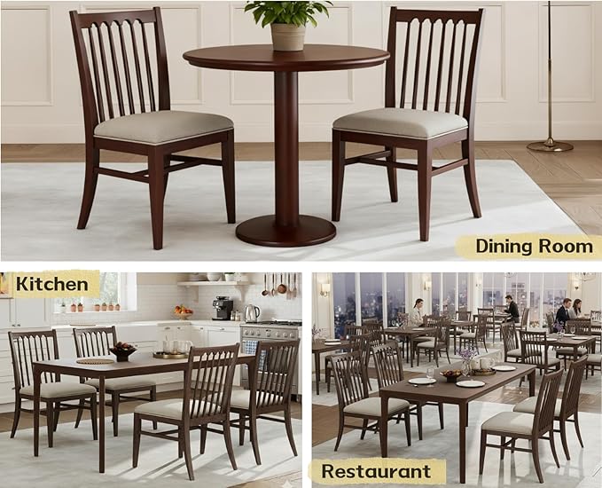 chairus Upholstered Dining Chairs Set of 6, Walnut Wooden Barrel Kitchen Chairs with Slat Back Double-Layer Cushion Farmhouse Accent Chairs for Dining Room/Living Room/Restaurant, Chenille Brown