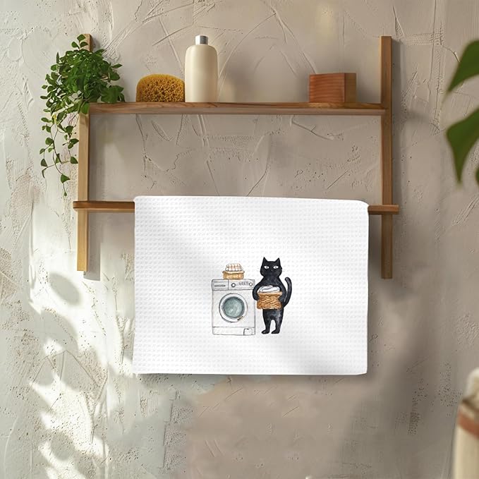 Funny Black Cat Hand Towels Set of 2, Gifts for Black Cat Owners Lovers Women Men, Cute Kitten Pet Decor for Bathroom, Funny Pet Lovers Laundry Hand Towels for Bathroom Washroom,16x24In