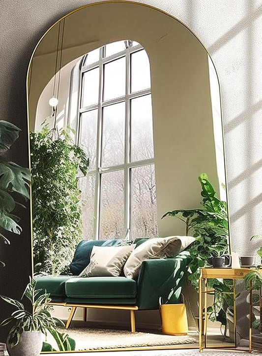 Arched Floor Mirror, 46" x 90" Oversized Full Body Mirror, Freestanding, Arch Mirror, Wall Mounted for Bedroom, Gold