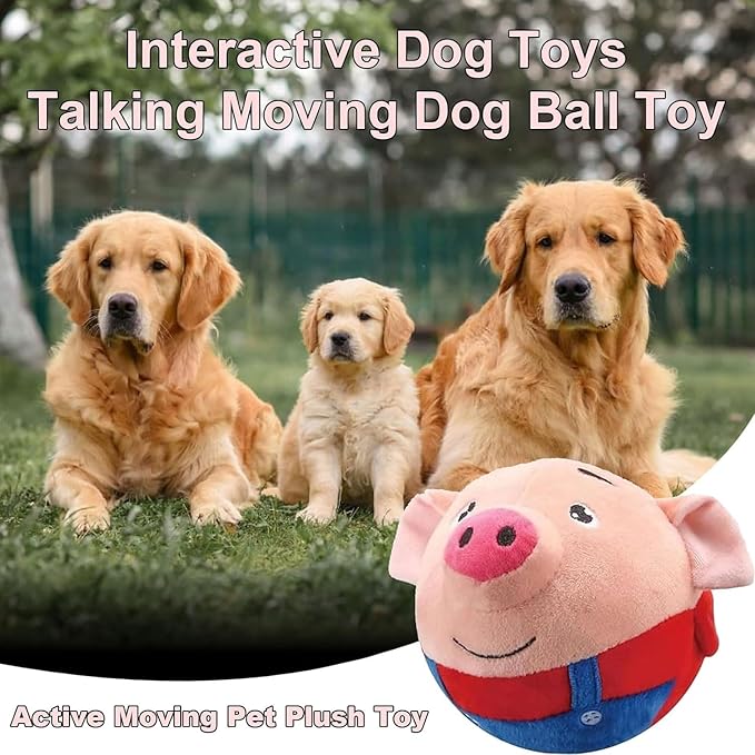 Active Moving Pet Plush Toy Interactive Dog Toys, Squeaky Moving Dog Ball Toy, Washable Cartoon Pig Plush Sound Electronic Dog Toy, Shake Bounce Boredom Talking Toys for Dog Pets Cats1