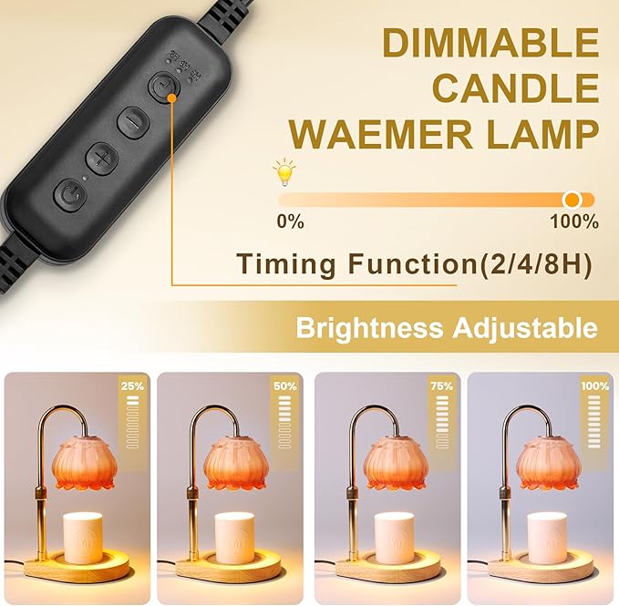 Candle Warmer Lamp with Timer, Adjustable Height Dimmable Candle Warmer Light, Gift for Women Glass Shade Electric Jar Candle Warming Lantern,Home Decor Cozy House Warming Gifts,Coffee