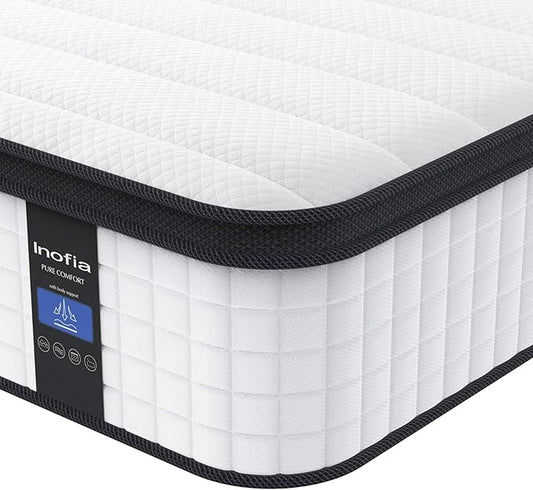 Inofia Twin XL Size Mattress, 14 inch Hybrid Twin XL Mattress in A Box,Ultra Comfort Memory Foam Layer, Medium Feels, Cooling Breathable Cover,Low Motion Transfer Supports for Any Sleep Position
