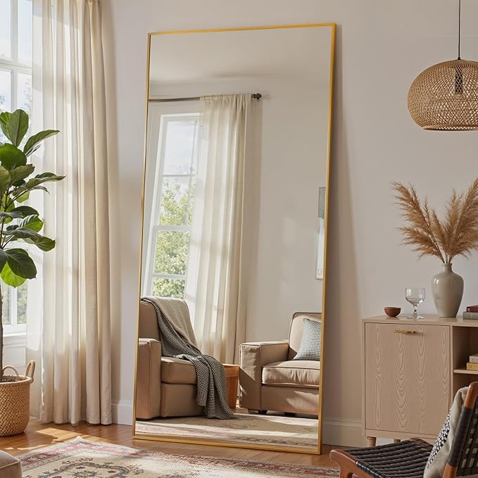 Full Length Mirror, 76"x34" Full Body Mirror, Floor Mirrors with Stand, Body Mirrors Standing Hanging Leaning Against Wall,Aluminum Frame Mirrors for Bedroom Cloakroom,Living Room,Gold