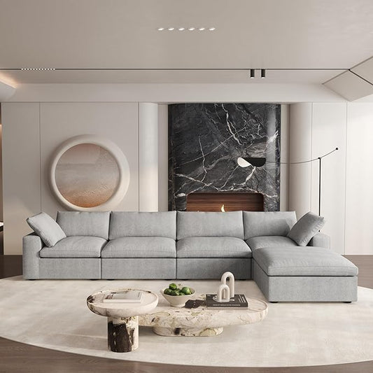 Cloud Couch Modular Sectional Sofa,160.6" L Shaped Convertible Sectional Sofas with Storage Ottoman for Living Room,Minimalist Deep 5 Seater, Covers Washable&Replaceable(Grey)