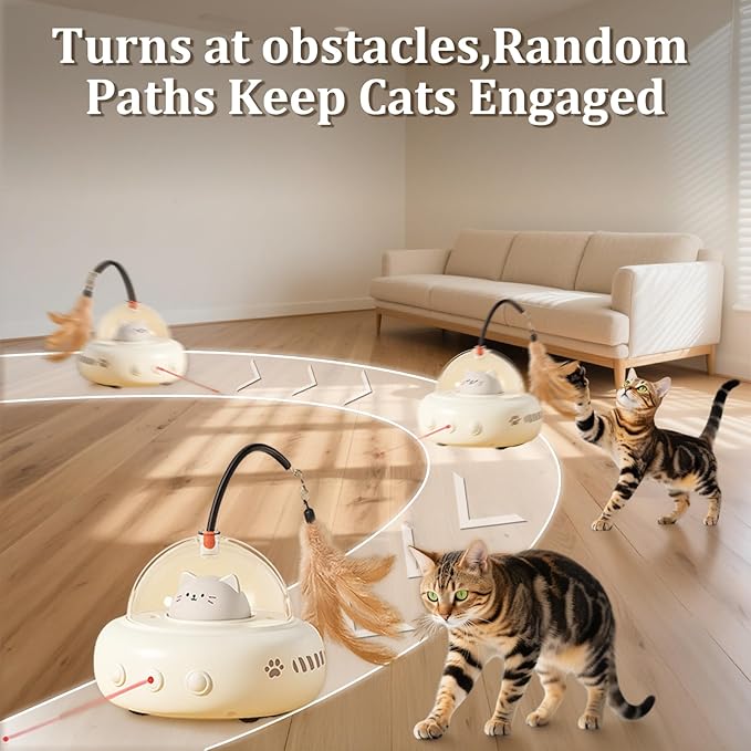 Laser Cat Toy, 3 in 1 Interactive Toy for Cats, Rechargeable Wand and Chasing Interactive Pet Toy for Bored Indoor Cats Kittens 3 Extra Replaceable Teaser Wand Heads