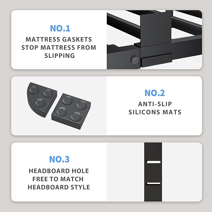 18 Inch Full Size Bed Frame, 3500Lbs Heavy Duty Metal Platform with Round Corner Legs Mattress Slide Stopper, Steel Slat Support No Box Spring Needed, Noise Free, Non-Slip, Easy Assembly