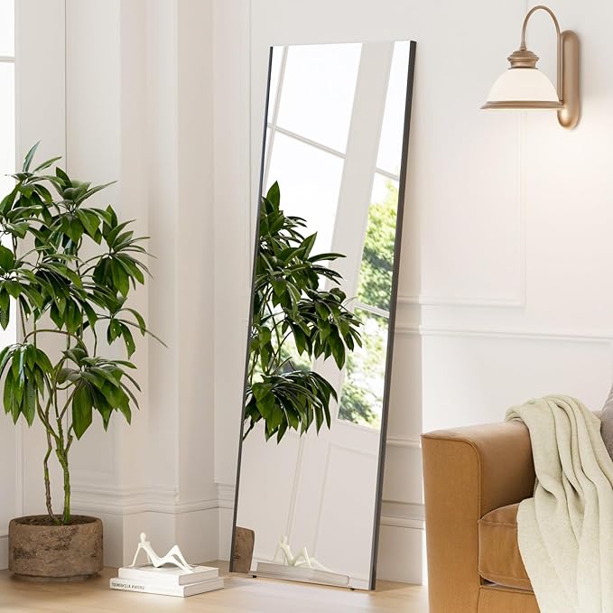 brisafe Full Length Mirror with Stand, 65"x22" Super Lightweight Glassless Home Full Floor Mirror, Oversized 0.04mm Nano-Film Gym Mirror, Black