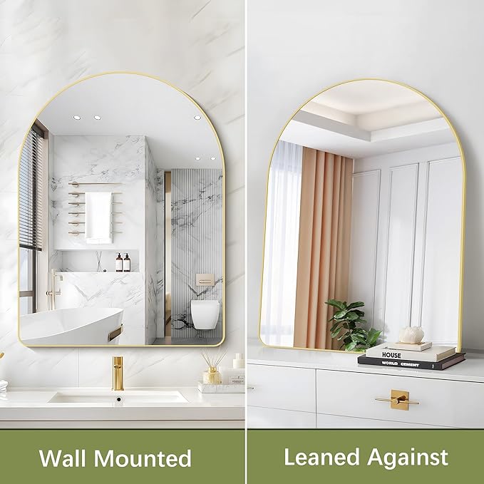 Arched Bathroom Mirror, 30"x40" Gold Arched Mirror for Bathroom, Wall Mounted Mirror, Gold Vanity Wall Mirror w/Metal Frame for Bedroom, Entryway, Living Room, Vertically Hanging or Leaning Against