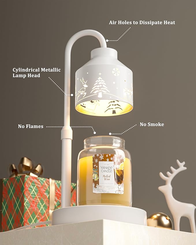 Christmas Candle Warmer Lamp with Timer & Dimmer,Wax Melt Warmer for Jar Candles,2 Bulbs,Gift for Women Mom,House Warming Gifts, Home Decor