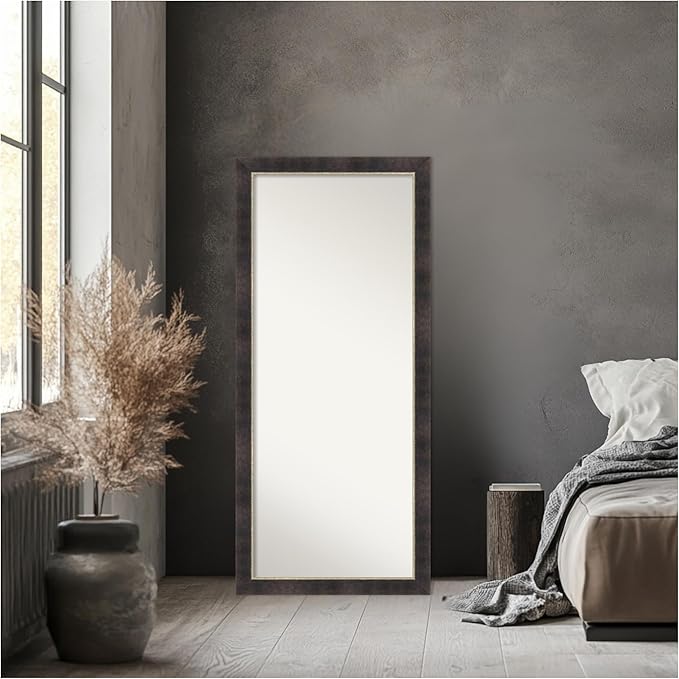 Amanti Art Bronze Full Length Mirror, 65x29 Odin Antique Bronze Tall Free Standing Body Wall Mirror Full Length for Dressing, Modern Contemporary Wood Frame, Lean on Floor or Hang, Wall Decor