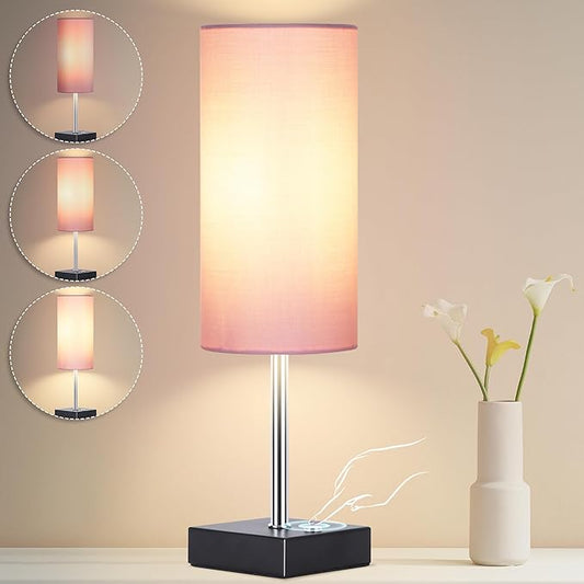 AVV Cordless Table Lamp with Dimmable, Rechargeable 3 Modes Battery Powered Bedside Lamp, Battery Operated Lamps for Night Stand, Touch Lamp for Bedroom, Living Room, Reading Room, 15 Inch Pink