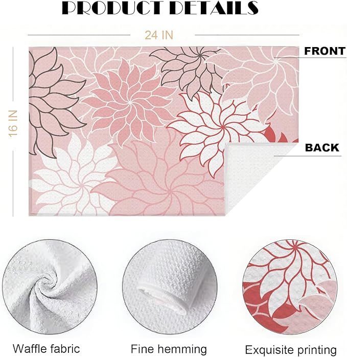 Boho Floral Abstract Waffle Towels, Flower Hand Towel for Bathroom Decor, 16x24 Inch Neutral Pink Flower Dish Tea Towel Decor for Kitchen/Bath/SPA,Gift for Friends.