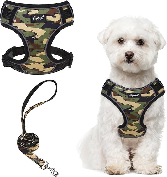 PUPTECK Small Dog Harness and Leash Set, No Pull Adjustable Puppy Cat Harness, Reflective Soft Mesh Pet Vest Small Sized