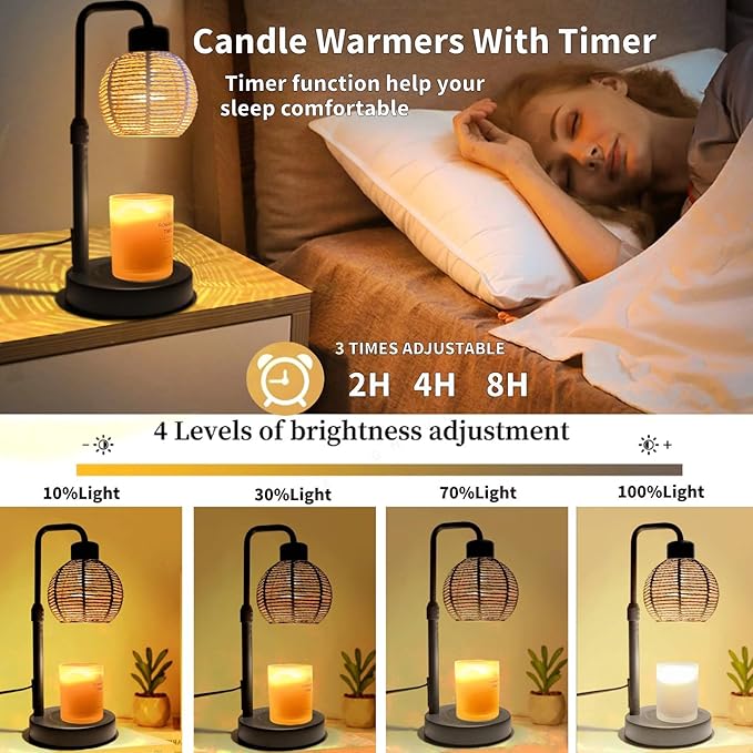 Candle Warmer Lamp, Candle Lamp with Timer Wax Melts Warmer - Dimmable & Height Wax Warmer Lamp for Melting Heating Jar Candle Scented Candle Warmer Home Decor Brightness