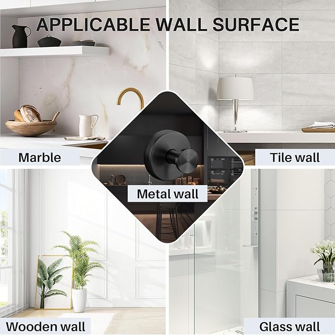 Suction Cup Hooks Stainless Steel Shower Hooks No Drill Towel Hooks Removable Wreath Hanger for Front Door, Bathroom Wall, Kitchen, Glass, Mirror (2 Pack)