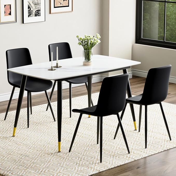 50'' Dining Table Set for 4, Dining Room Sets for 4, Sintered Stone Dining Table Chairs Set of 4, Easy to Assemble，Suitable for Small Spaces