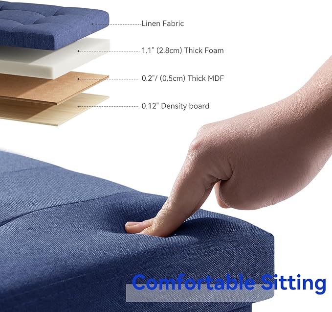 BRIAN & DANY 30 Inches Folding Storage Ottoman Bench, Ottoman with Storage Bench for Bedroom, Living Room, Entryway, Foot Rest with Legs, Blue