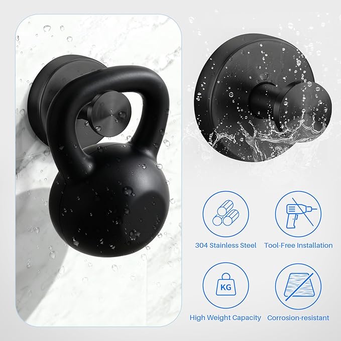 Suction Cup Hooks Stainless Steel Shower Hooks No Drill Towel Hooks Removable Wreath Hanger for Front Door, Bathroom Wall, Kitchen, Glass, Mirror (2 Pack)