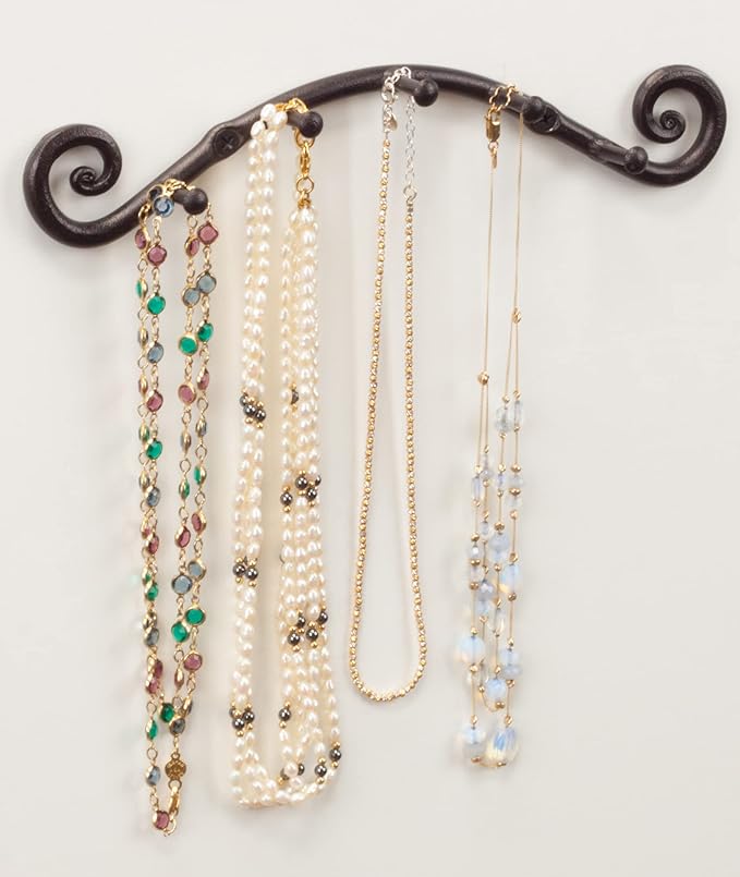 RTZEN Farmhouse Small Key Holder for Wall - Handcrafted Swirl Decorative 5 Key Hooks for Home Entryway - Wrought Iron Wall Mount Rack Purse Coat and Leash Holder or Organizer (Swirly Black)