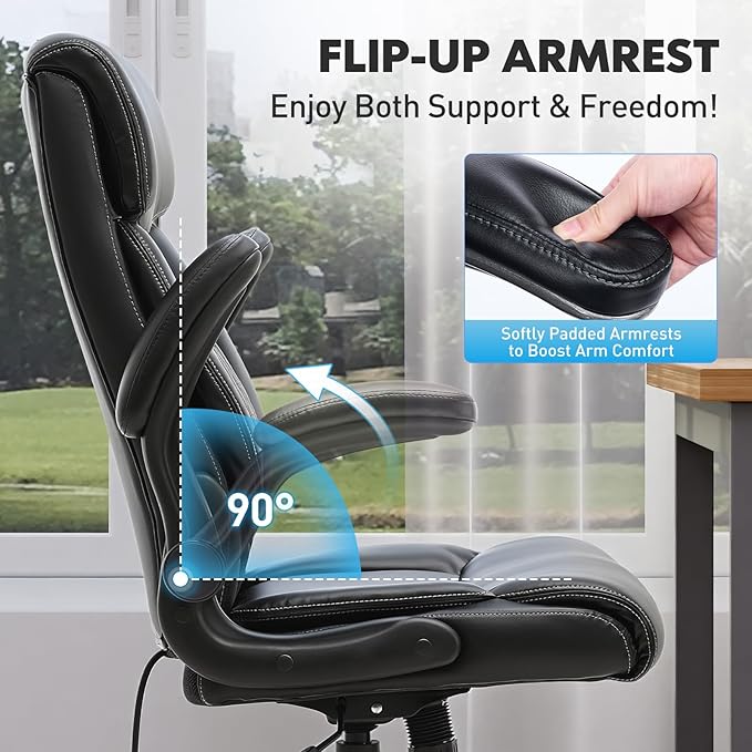 Heavy Duty High-Back Office Chair, Ergonomic Home Computer Chair with Lumbar Support & Tilt Lock, Big and Tall Executive Office Chairs for Work, Black