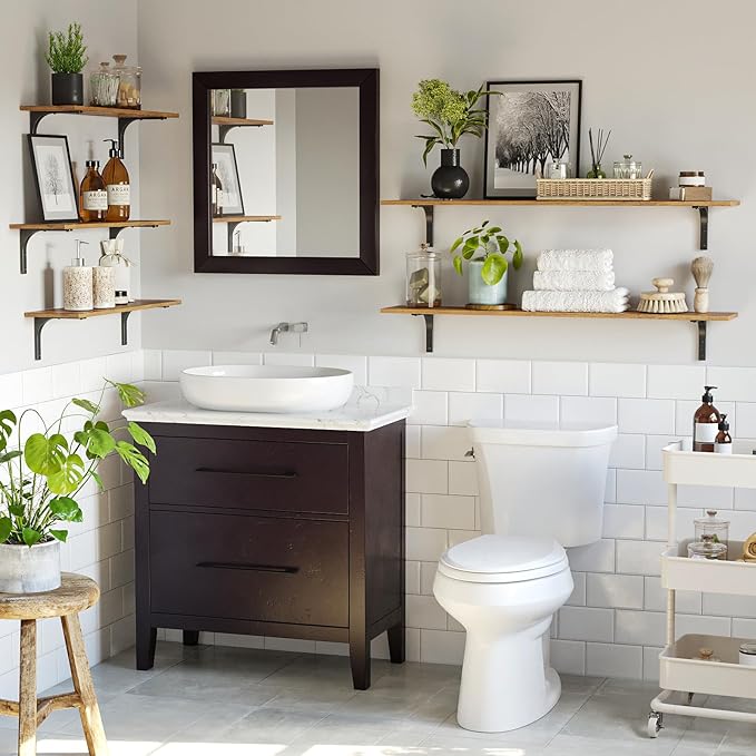 DINZI LVJ Long Wall Shelves, 47.3Inch Wall Mounted Shelves Set of 4, Extra Large Floating Storage Ledges with Sturdy Metal Brackets for Living Room, Bathroom, Bedroom, Kitchen, Rustic Brown