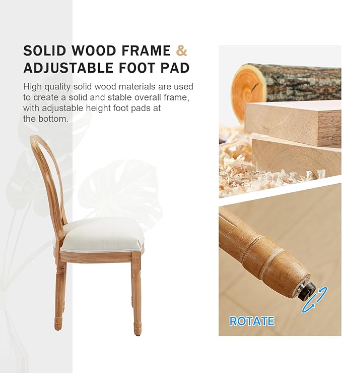 Nrizc French Country Dining Chairs Set of 4, Farmhouse Fabric Chairs with Round Back, Solid Wood Legs, Oval Side Chairs for Kitchen/Bedroom/Dining Room