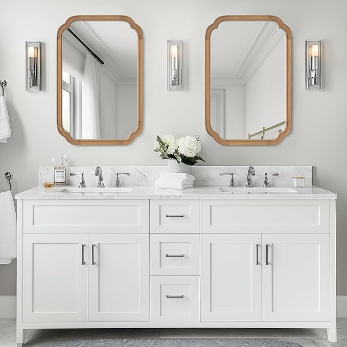 WallBeyond 20" x 30" Rounded Corner Arch Wall Mirror with Wood Frame for Entryway, Living Room or Bedroom Home Decor - Light Woodgrain [20" x 30" Honey-Colored]