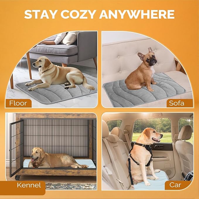 Cozyide Dog Crate Pad, Medium Reversible Dog Cooling Mat(Cool & Warm), Washable Soft Crate Mat for All Season, 28" L x 22" W, Dark Grey & Ocean Blue
