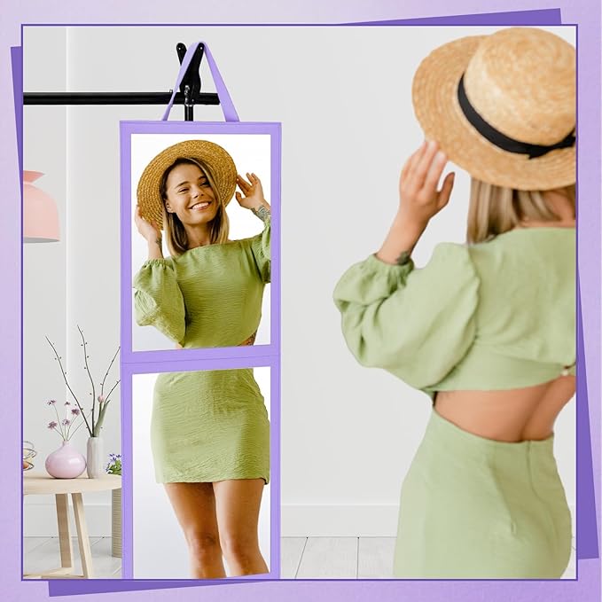 Foldable Portable Full Length Mirror for Dorm Dance Backstage Camping Travel Hanging Folding Makeup Body Mirror for Dancers Artists Home Aestheticians Spa(Purple,33.5" X 13.4")