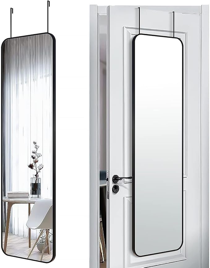 47x14 Mirror Rectangle Full Body Length Door Hanging Wall Mounted Metal Aluminum Alloy Frame Dressing Make-up Mirrors for Entryway Bedroom Bathroom Living Room 47 14 inch Black