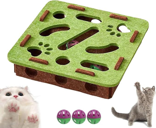 2025 New Cat Scratch Puzzle Box, Cat Nail File Enrichment Box, Nail File Stress Free ＆ Cats Puzzle Treat Dispenser, Durable, Interactive Scratching Post for Indoor Kittens to Scratch (Green, Square)