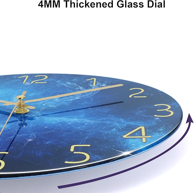 Lafocuse 12 Inch Blue Wall Clock Silent Non Ticking, Galaxy Glass Clocks Battery Operated for Living Room Bedroom Kitchen Decor, Deer Pattern