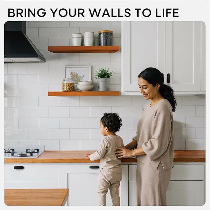 Homeforia 24inch Oak Floating Shelf for Wall, High End Solid Real Wood 24 inches Long Floating Shelves for Bathroom, Honey Oak Wooden Floating Shelves, Heavy Duty Bracket, 24 X 6.5 X 1.75 in, Set of 2