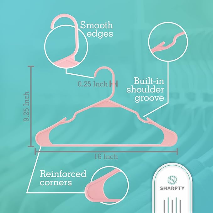 Sharpty Plastic Hangers Clothes Hangers for Clothing, Closet, Coats & Shirts - Notched, Durable, Thick, Tough & Space Saving - for Everyday Standard Use, Room Essentials & Basics - 20 Pack - Pink