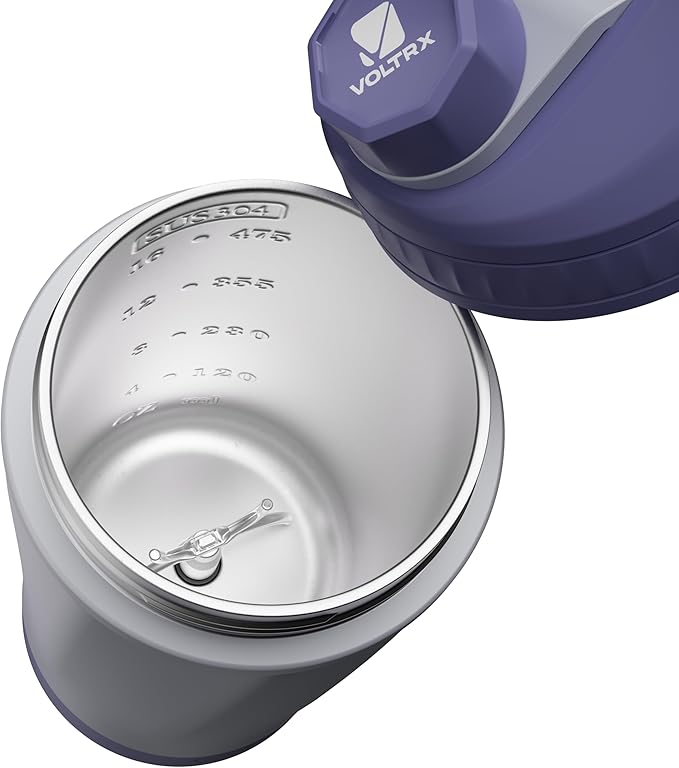 VOLTRX ChillMix Shaker Bottle Insulated Stainless Steel - USB C Rechargeable Electric Protein Shake Mixer, Shaker Cups for Protein Shakes and Meal Replacement, Misty Lilac, 16 oz