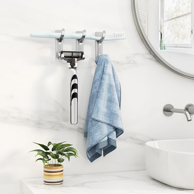 pickpiff 10-Pack Adhesive Wall Coat Hooks - Heavy Duty Stick-On Door Hanger, Metal Hook for Hanging Towel,Purse, Robe, Backpack, Jacket, Clothes - for Bathroom,Dorm, Closet, Kitchen - Silver