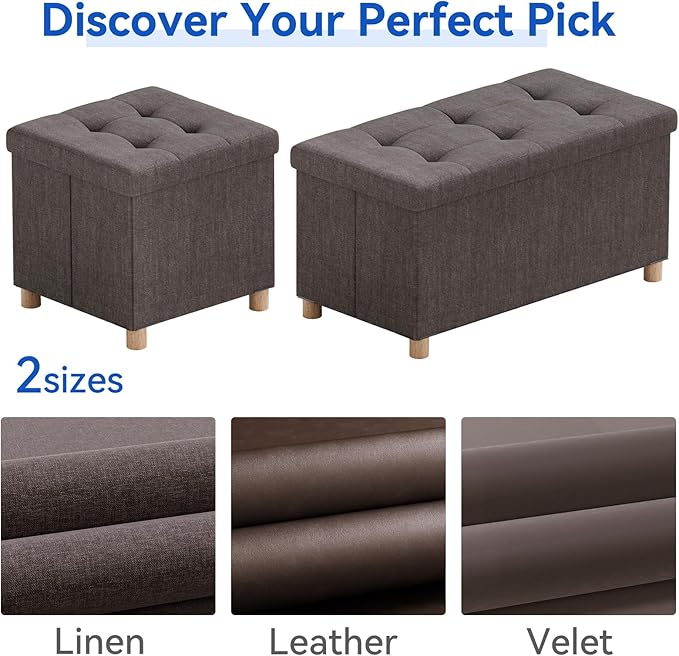 BRIAN & DANY 30 Inches Folding Storage Ottoman Bench, Ottoman with Storage Bench for Bedroom, Living Room, Entryway, Foot Rest with Legs, Brown